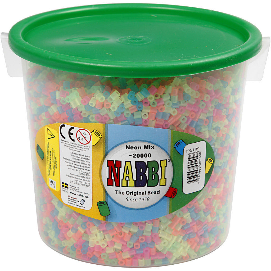 Rörpärlor, stl. 5x5 mm, Hålstl. 2,5 mm, medium, neonfärger, 20000 mix./ 1 hink [HOB-75250]