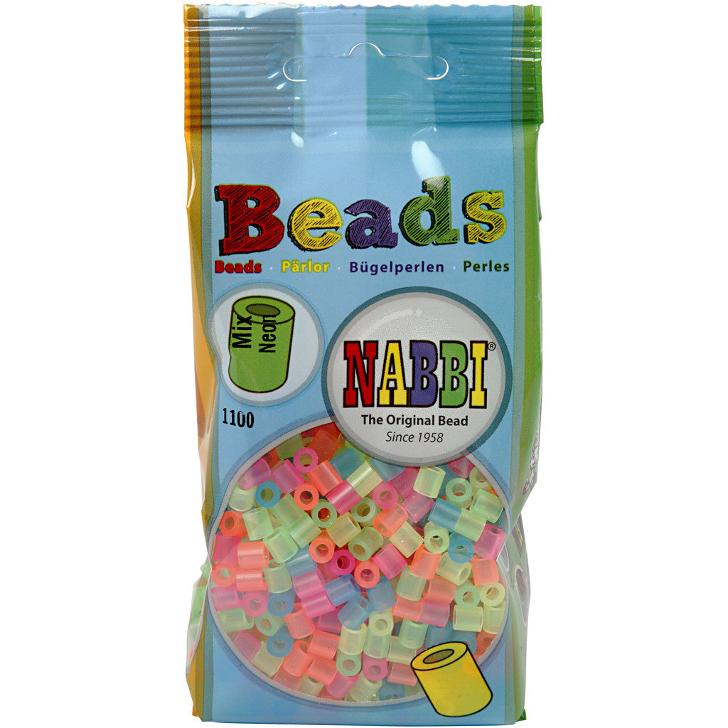 Rörpärlor, stl. 5x5 mm, Hålstl. 2,5 mm, medium, neonfärger, 1100 mix./ 1 förp. [HOB-75253]