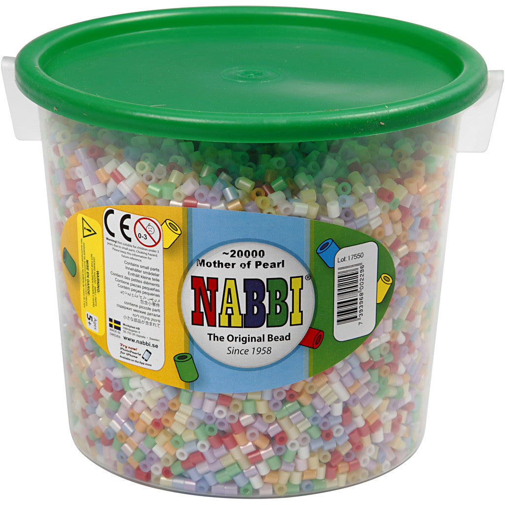 Rörpärlor, stl. 5x5 mm, Hålstl. 2,5 mm, medium, pärlemorsfärger, 20000 mix./ 1 hink [HOB-75260]