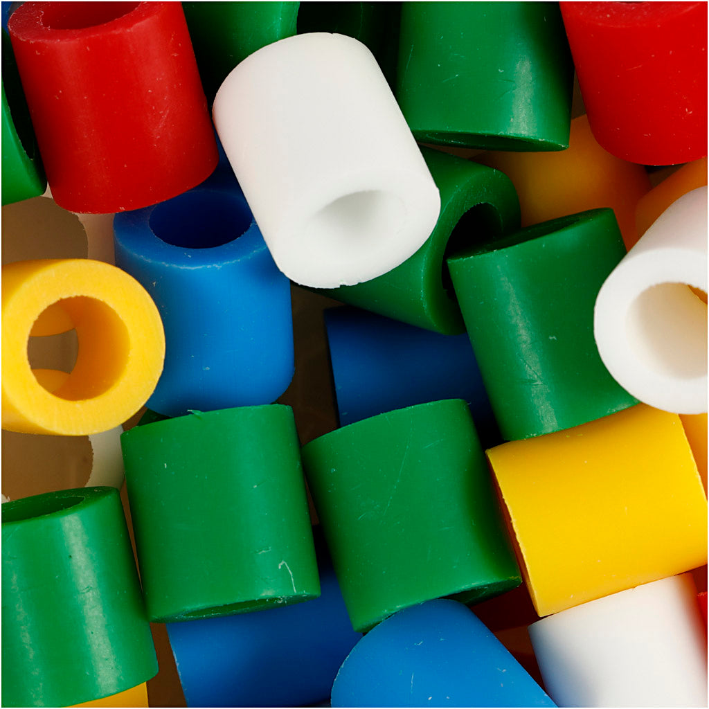 Fuse Beads, size 10x10 mm, hole size 5,5 mm, JUMBO, standard colours, 1000 asstd.