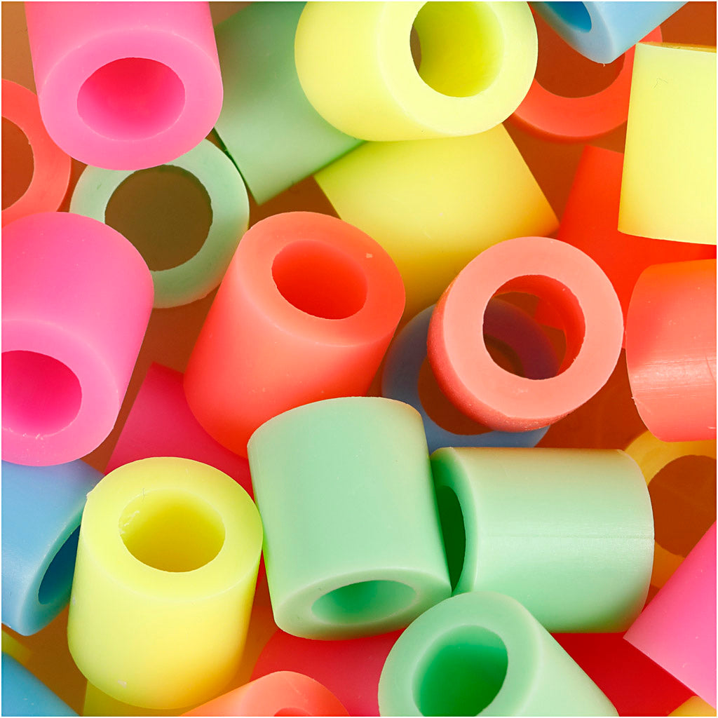 Fuse Beads, size 10x10 mm, hole size 5,5 mm, JUMBO, pastel colours, 2450 asstd./ 1 bucket