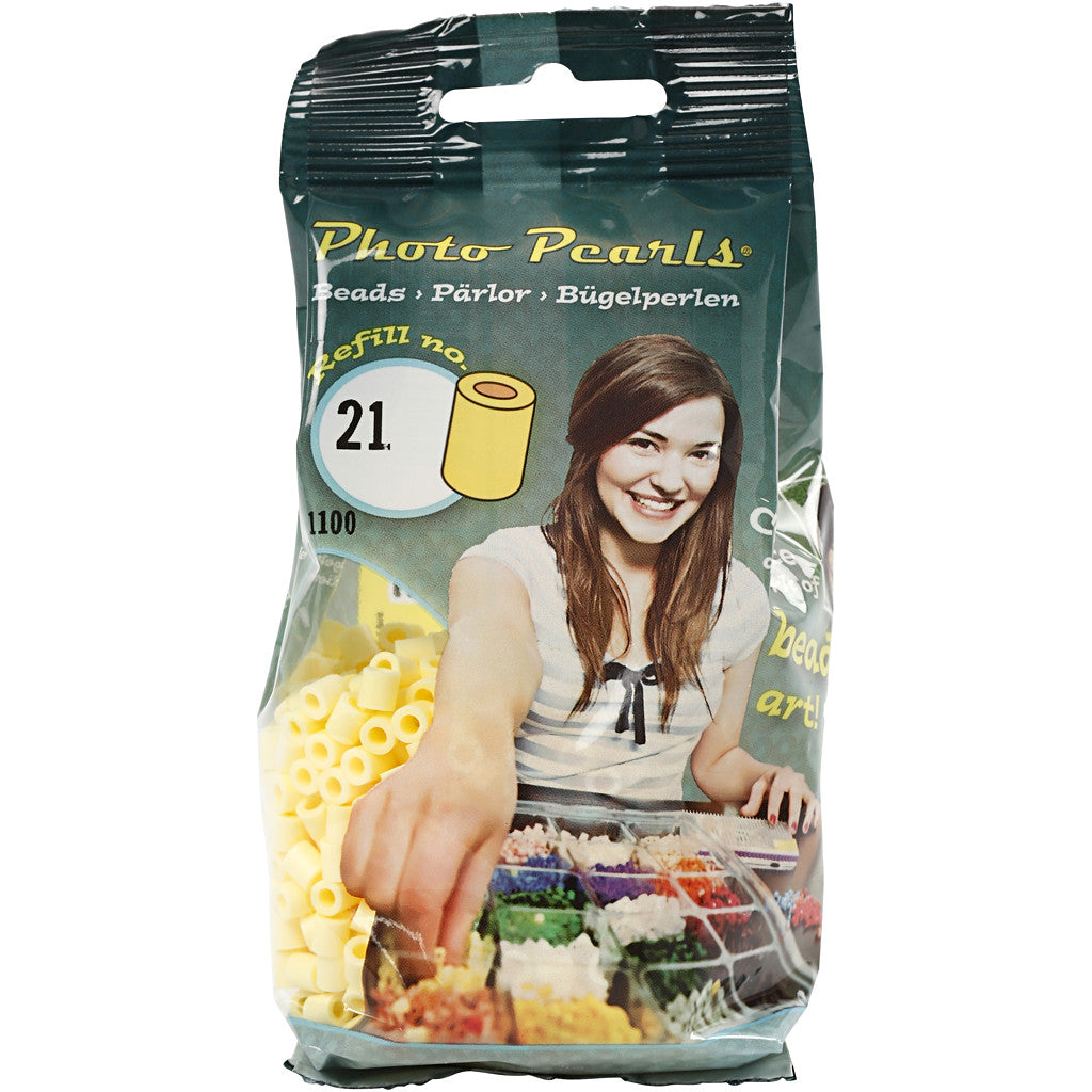 Photo Pearls, stl. 5x5 mm, Hålstl. 2,5 mm, medium, ljusgul (21), 1100 st./ 1 förp. [HOB-755210]