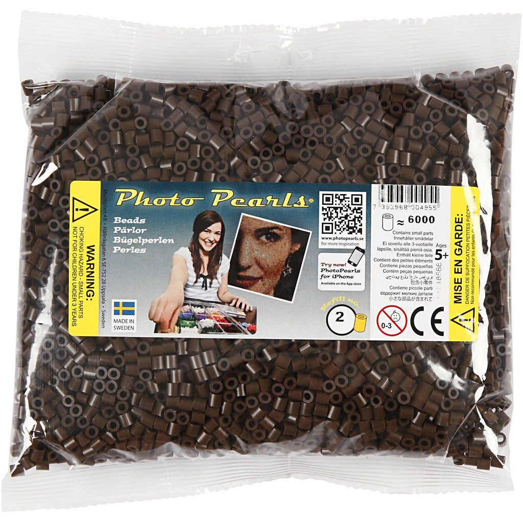 Photo Pearls, stl. 5x5 mm, Hålstl. 2,5 mm, medium, mörkbrun (2), 6000 st./ 1 förp. [HOB-75552]
