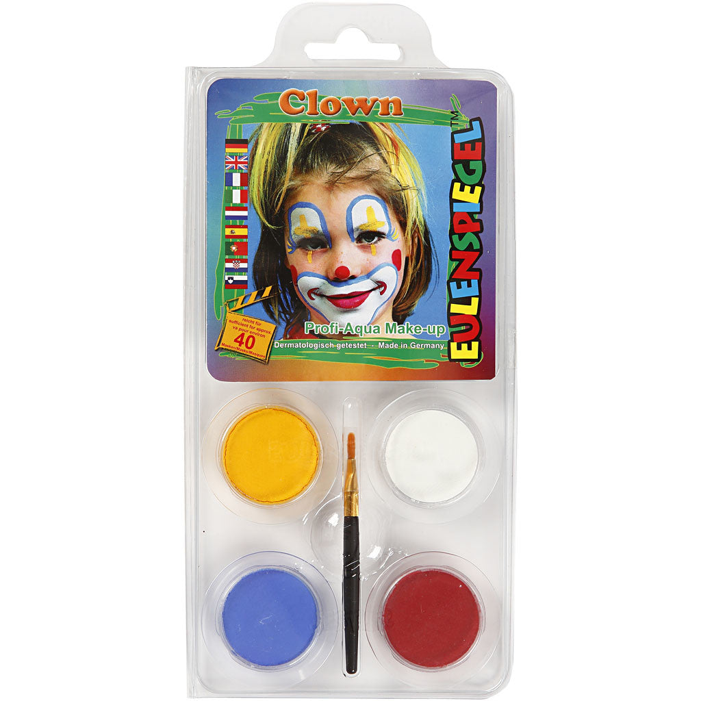Eulenspiegel Ansiktsfärg - sminkset , Clown, mixade färger, 1 set [HOB-76101]