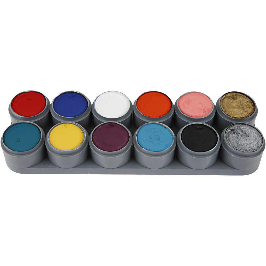 Grimas ansiktsfärg - sminkpalett, mixade färger, 12x15 ml/ 1 st. [HOB-77003]