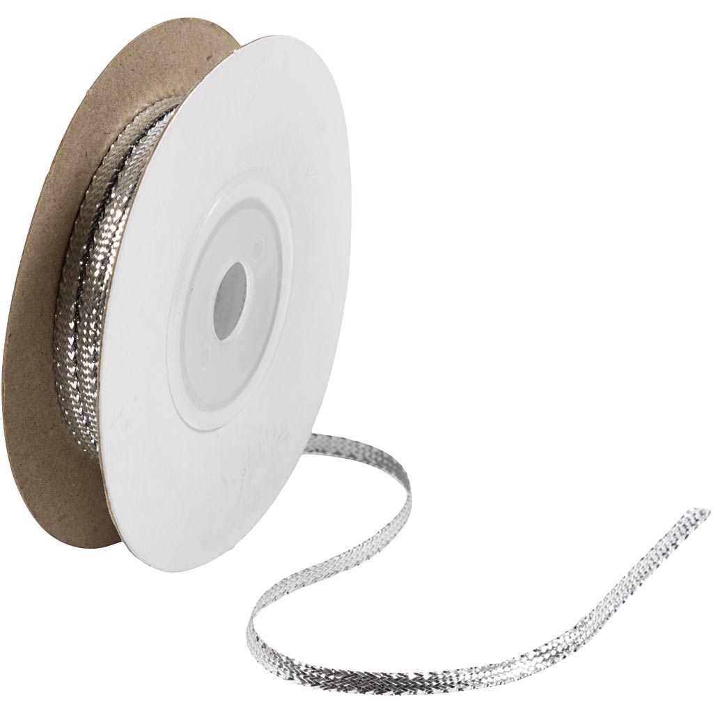 Metal ribbon / metallic tape, W: 3,5 mm, silver, 20 m/ 1 roll