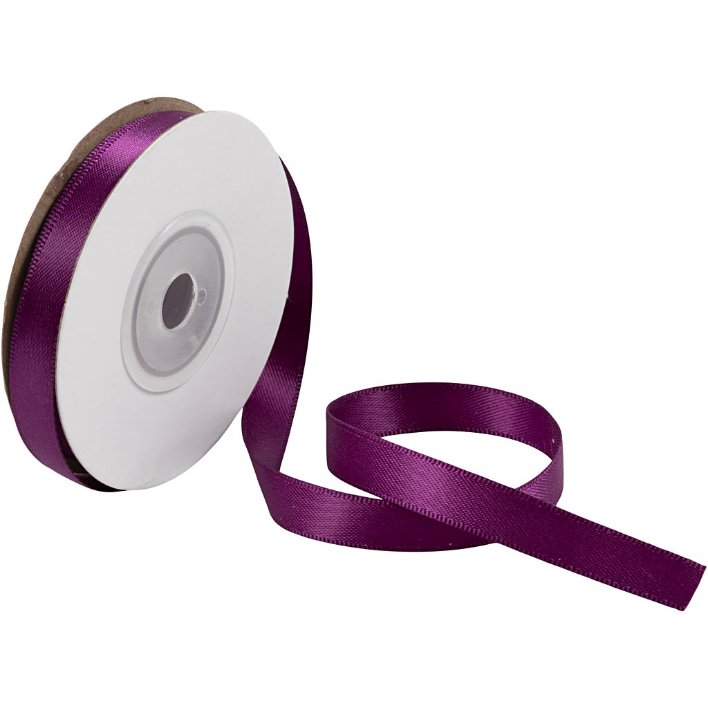 Satin Ribbon, W: 10 mm, dark purple, 10 m/ 1 roll