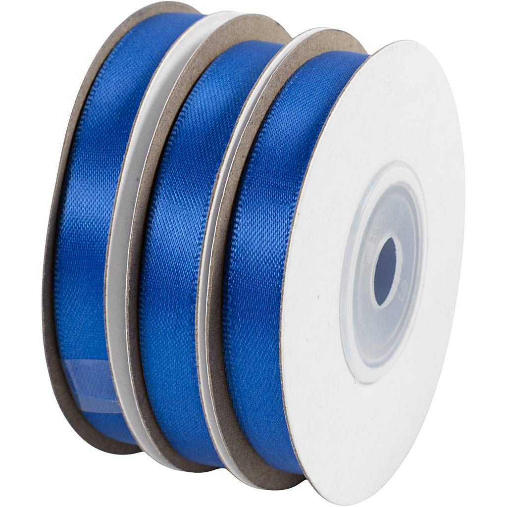 Satinband, B: 10 mm, blå, 3x10 m/ 1 rl. [HOB-780254]