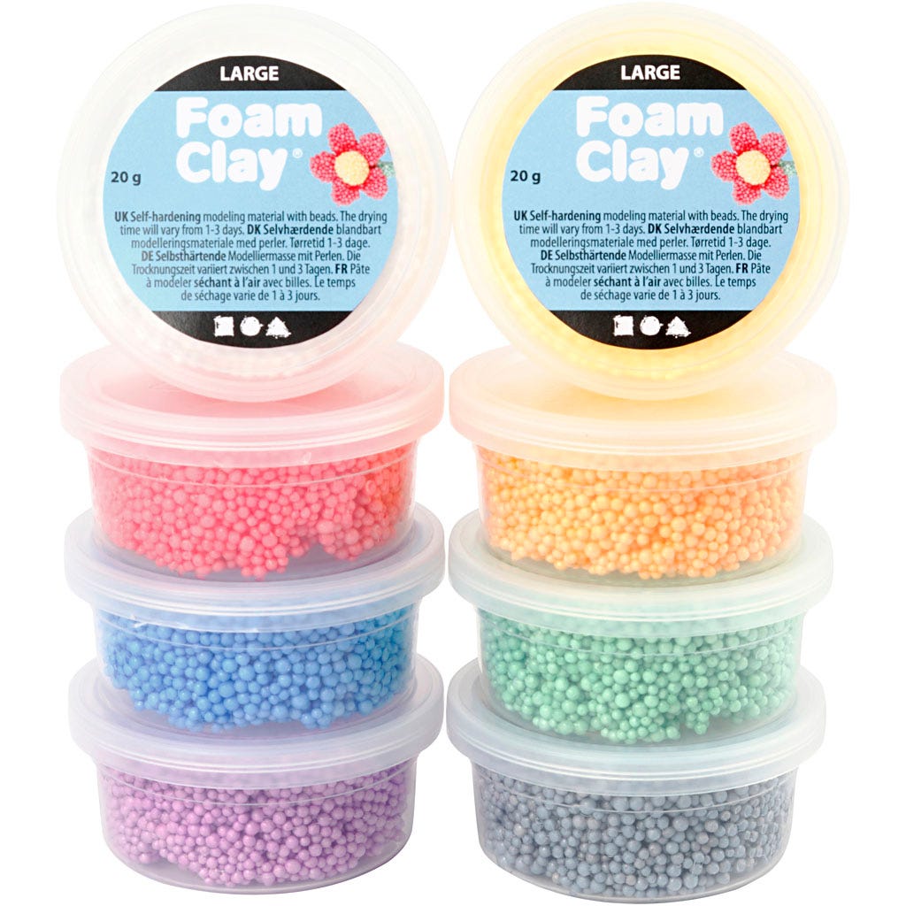 Foam Clay Large, mixade färger, 8x20 g/ 1 förp. [HOB-780950]