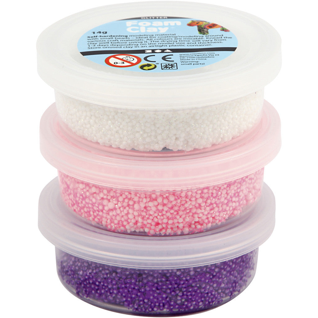 Foam Clay® , glitter,metallic, rosa, lila, vit, 3x14 g/ 1 förp. [HOB-78136]