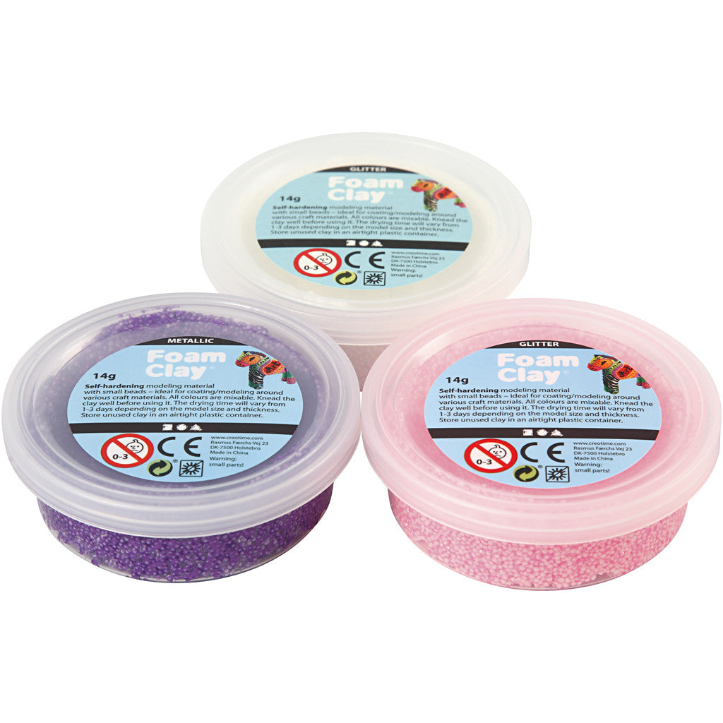 Foam Clay® , glitter,metallic, rosa, lila, vit, 3x14 g/ 1 förp. [HOB-78136]