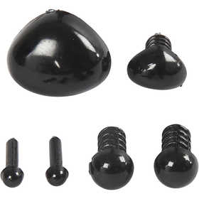 Ögon och nosar för modellering, Dia. 3+6 mm, stl. 8x6+14x11 mm, svart, 20 set/ 1 förp. [HOB-78281]