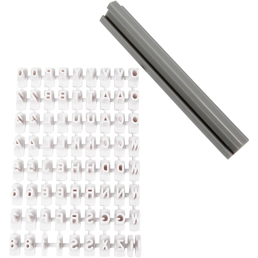 Stämpelset, bokstäver, siffror, H: 6 mm, vit, 1 set [HOB-78286]