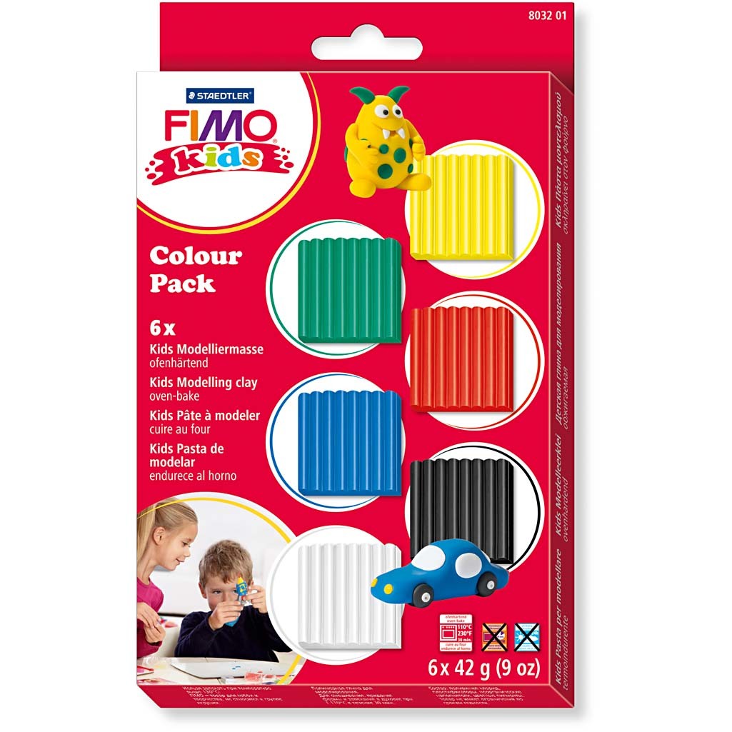 FIMO® Kids Clay, standardfärger, 6x42 g/ 1 förp. [HOB-78536]