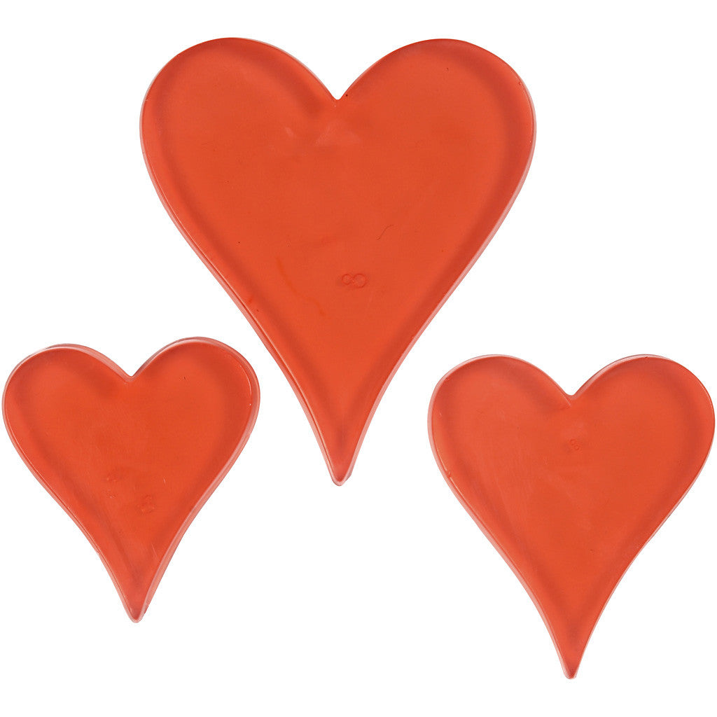 Gjutformar, Hjärtan, H: 6+8+10 cm, D: 9 mm, stl. 14,9x22 cm, 1 st. [HOB-78634]