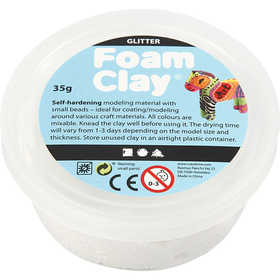 Foam Clay® , glitter, vit, 35 g/ 1 burk [HOB-78813]