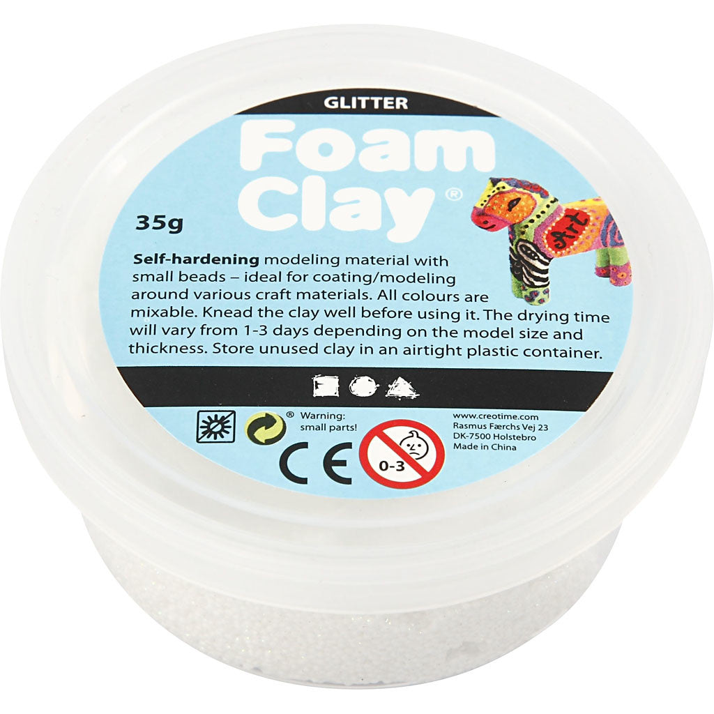 Foam Clay® , glitter, vit, 35 g/ 1 burk [HOB-78813]