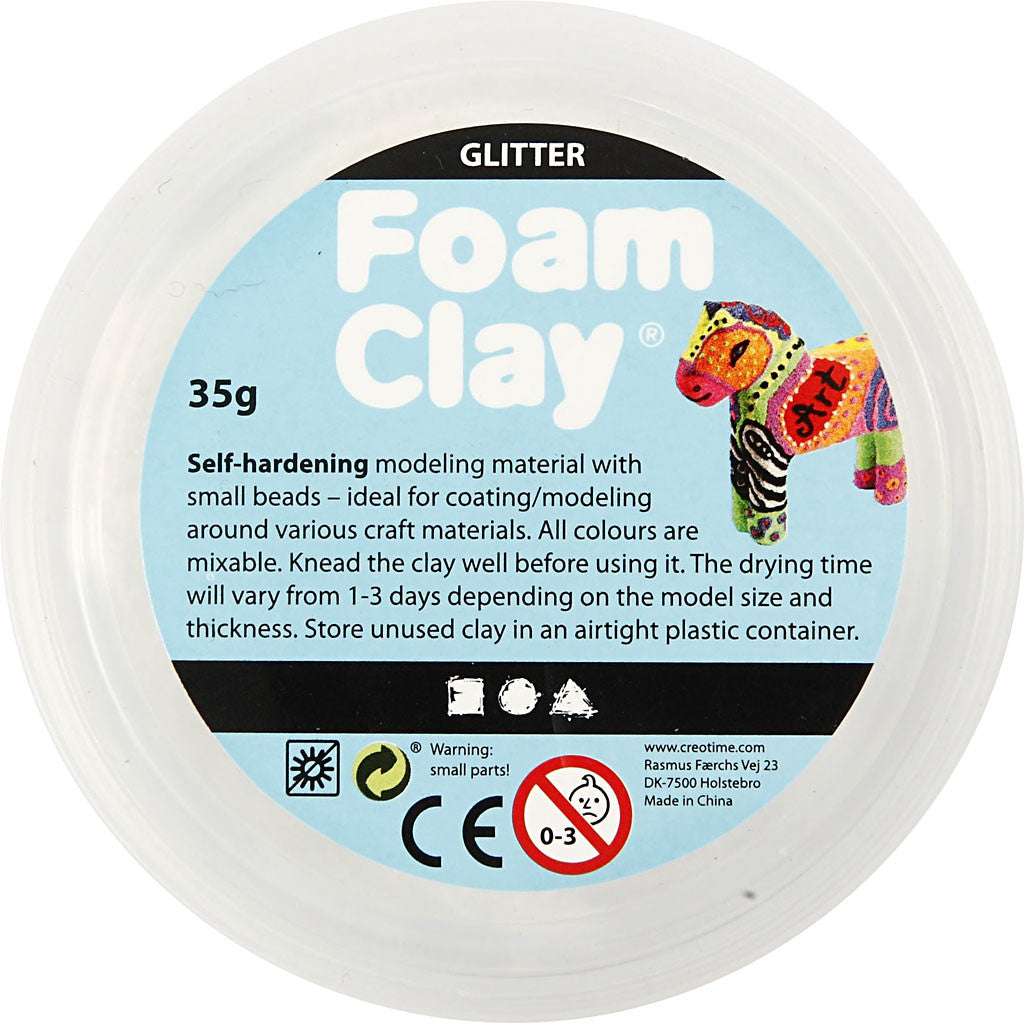 Foam Clay® , glitter, vit, 35 g/ 1 burk [HOB-78813]