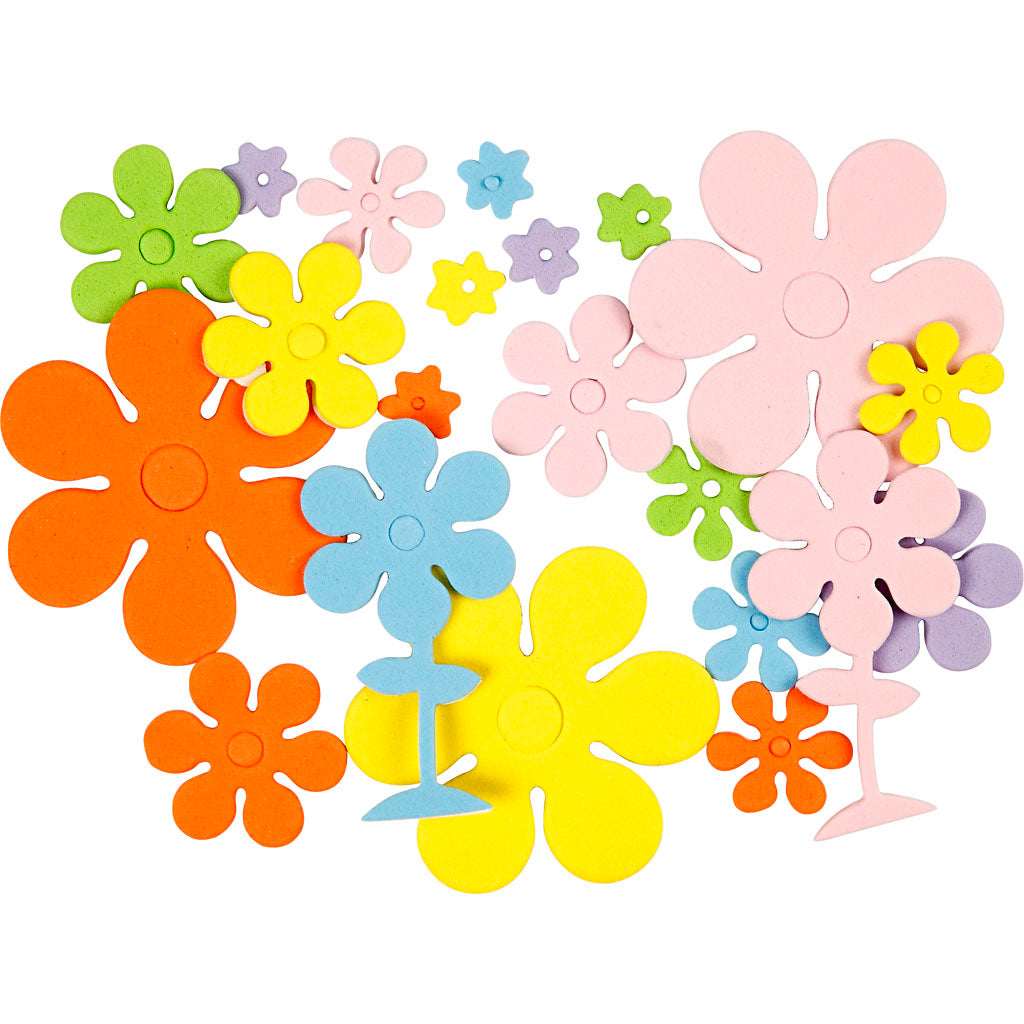 Foam Stickers, Flowers, size 10-60 mm, thickness 2 mm, 670 pc