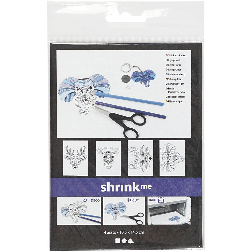 Krympplastark med motiv, vilda djur, ark 10,5x14,5 cm, tjocklek 0,3 mm, matt transparenta, 4 ark/ 1 förp. [HOB-79067]