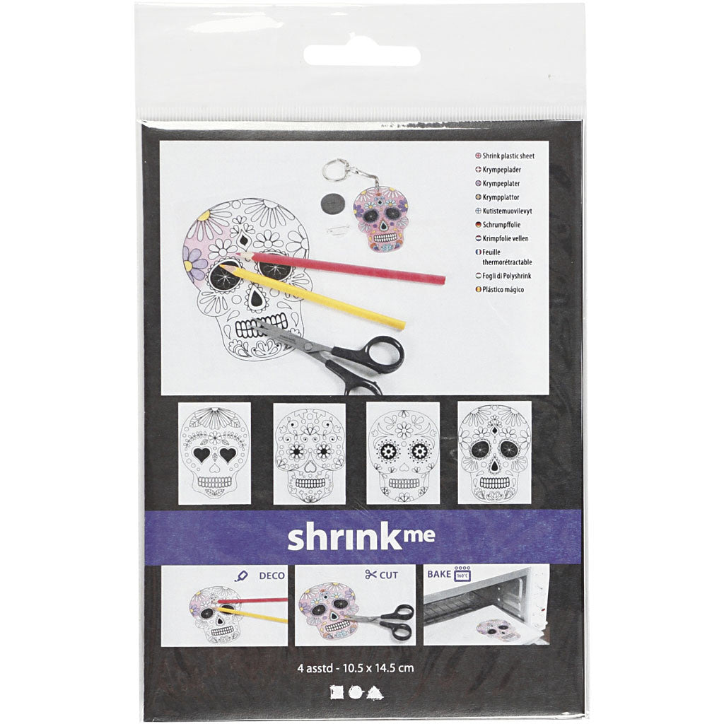 Krympplastark med motiv, Kranier, ark 10,5x14,5 cm, tjocklek 0,3 mm, matt transparenta, 4 ark/ 1 förp. [HOB-79068]