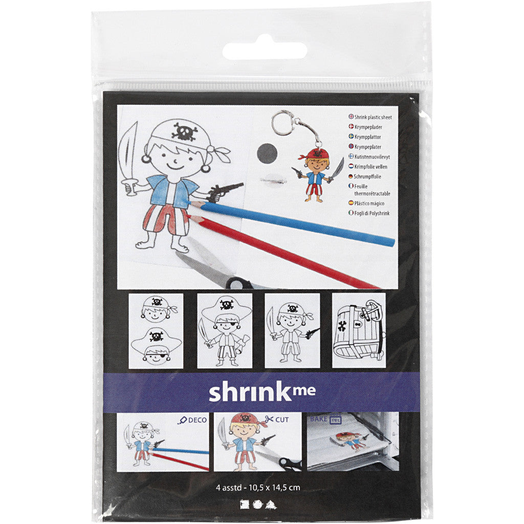 Krympplastark med motiv, pirater, ark 10,5x14,5 cm, tjocklek 0,3 mm, matt transparenta, 4 ark/ 1 förp. [HOB-790710]