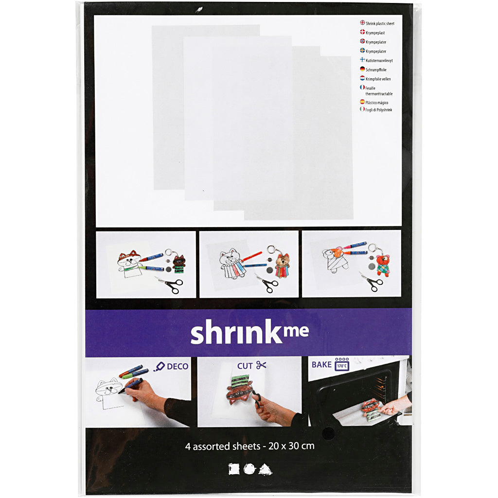 Krympplastark, ark 20x30 cm, tjocklek 0,3 mm, blank transparent, matt transparenta, mattvit, 4 ark/ 1 förp. [HOB-790999]