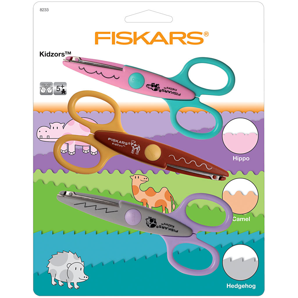 Fiskars KidzorsT Mönstersaxar, Flodhäst, kamel och igelkott, 3 st./ 1 förp. [HOB-8233]