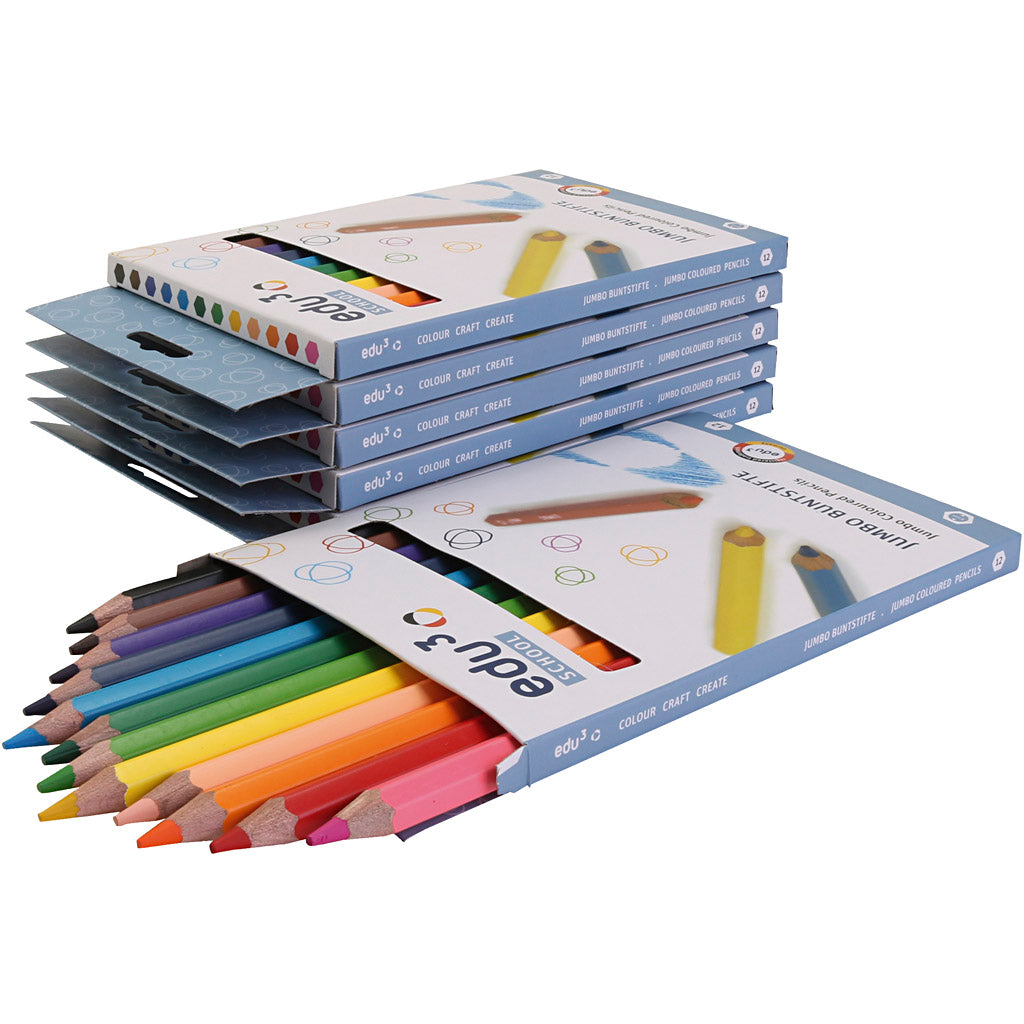 edu Jumbo Coloured Pencils, thickness 10 mm, lead 5 mm, assorted colours, 6x12 pc