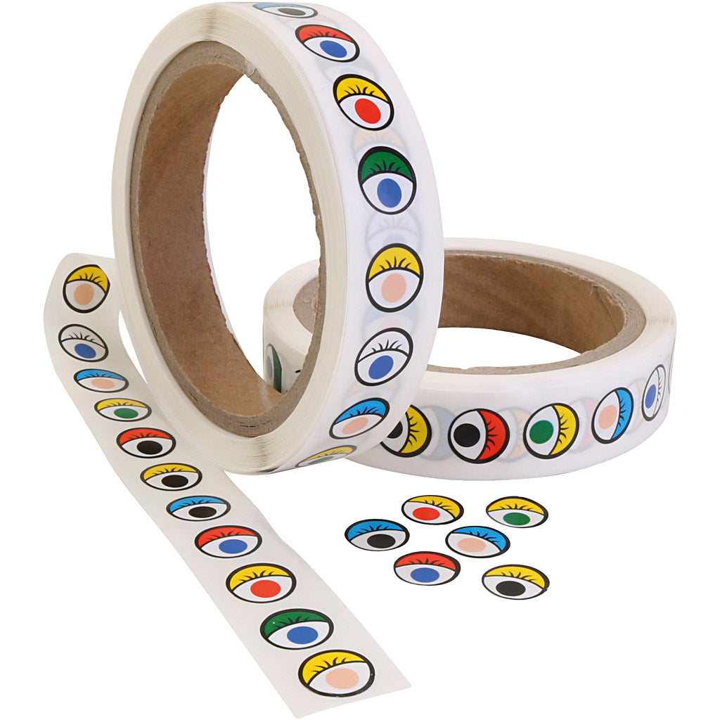 Sticker eyes, dia. 13 mm, assorted colours, 2000 pc