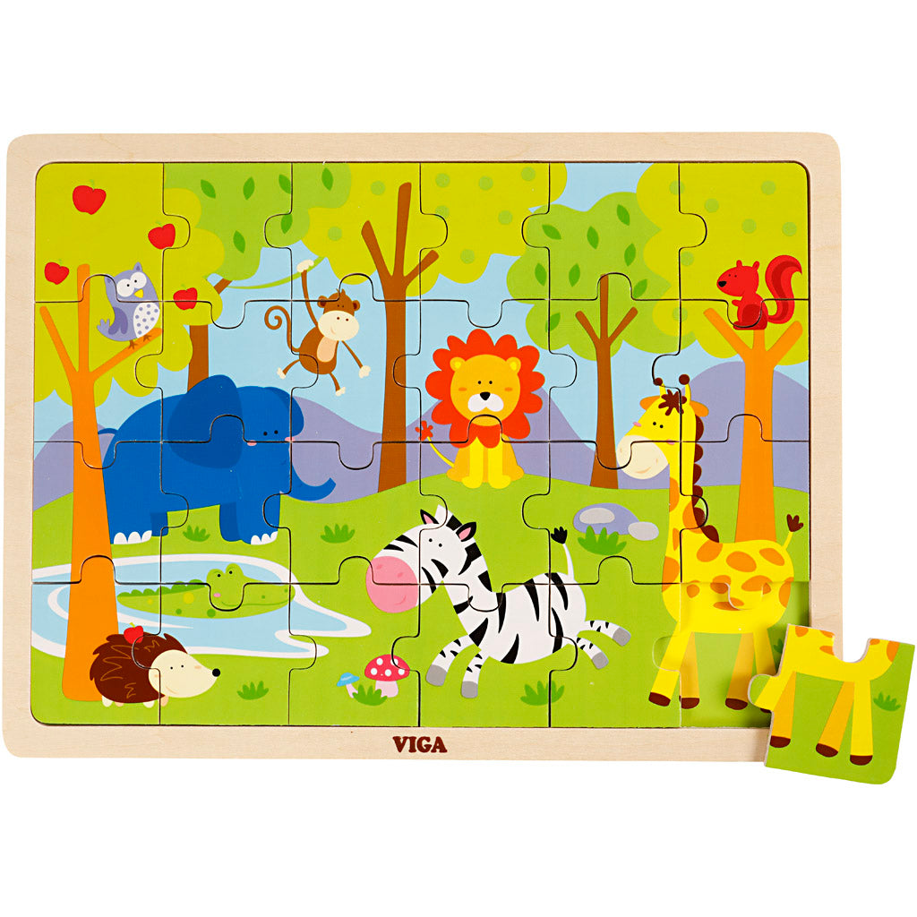 VIGA Träpussel, safaridjur, stl. 30x22,5 cm, 24 brickor, 1 st. [HOB-901166]