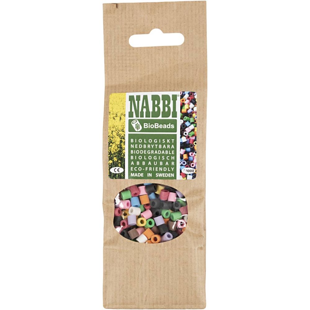 NABBI BioBeads, stl. 5x5 mm, Hålstl. 2.5 mm, medium, mixade färger, 1000 st./ 1 förp. [HOB-9067710]