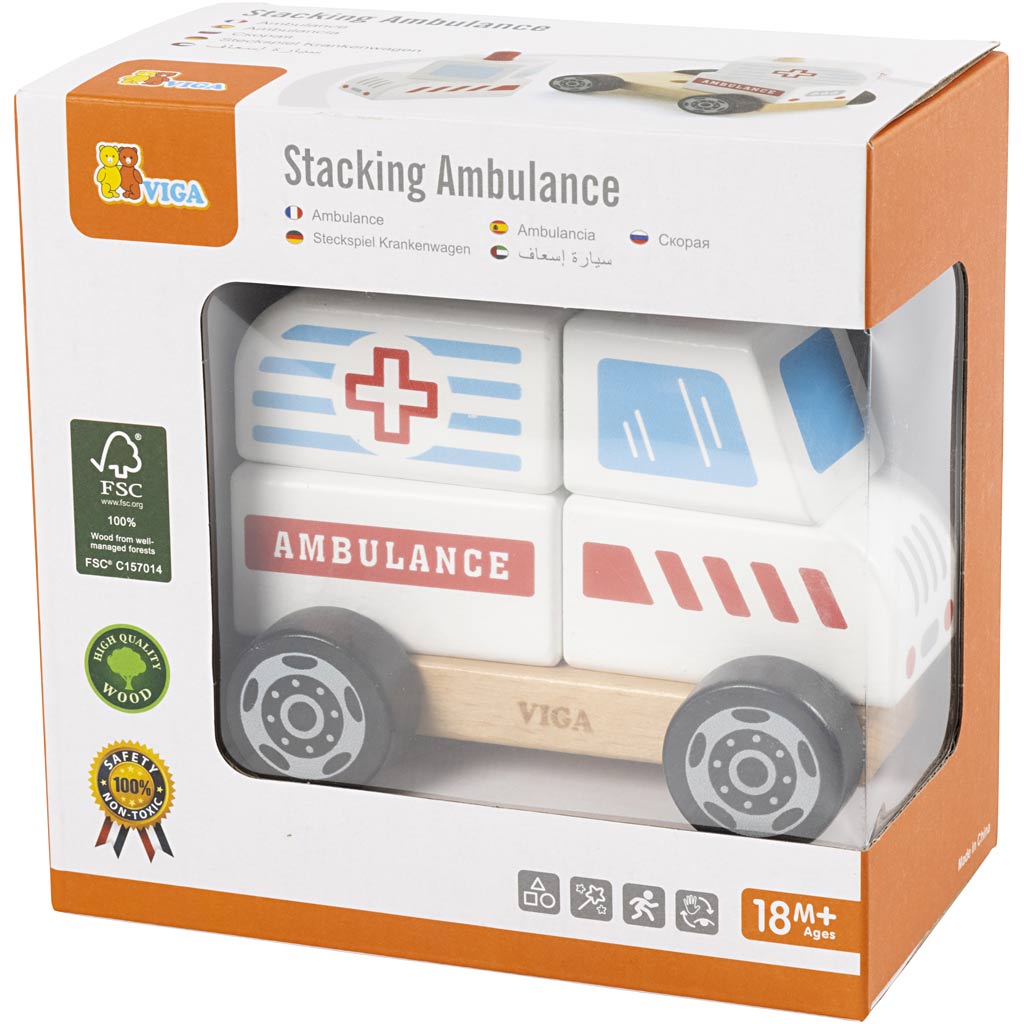 VIGA Stapel Ambulans i trä, Ambulans, stl. 13x10x8 cm, 1 st. [HOB-907664]
