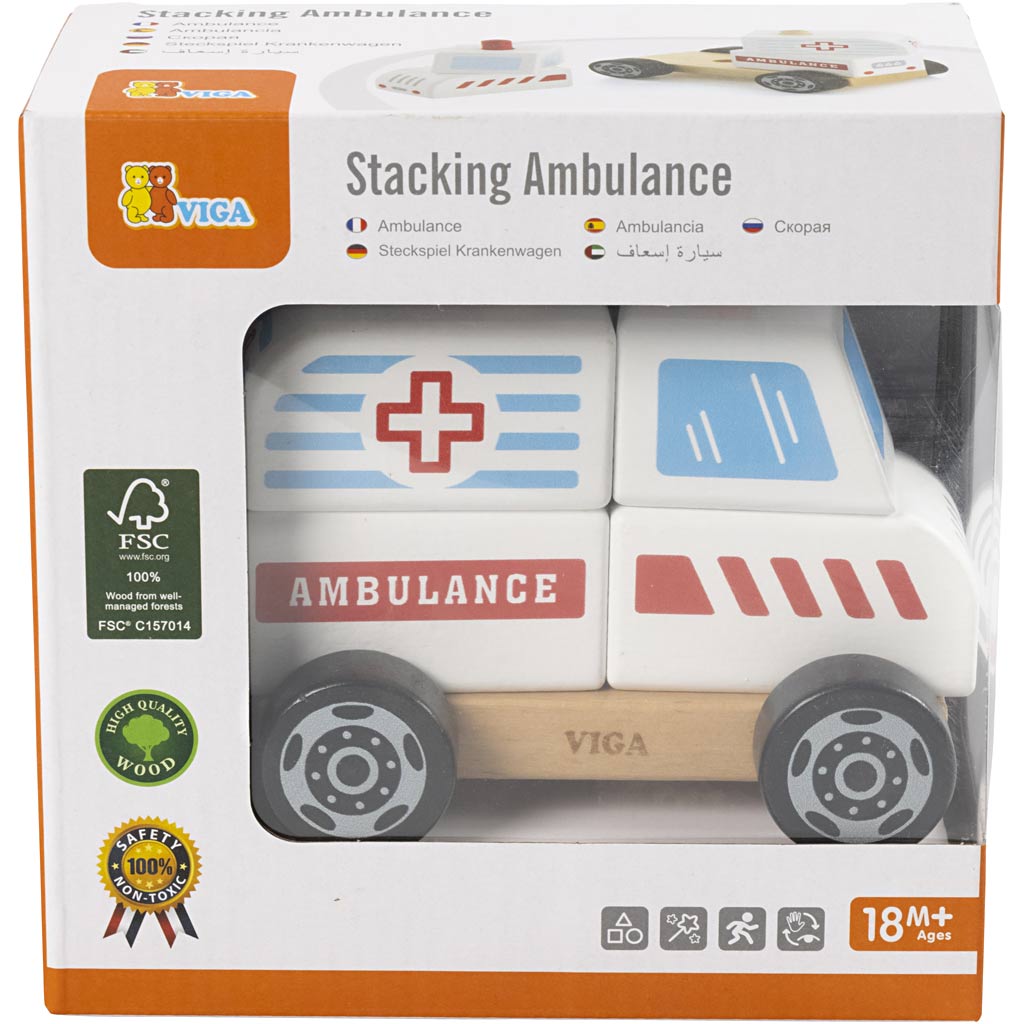 VIGA Stapel Ambulans i trä, Ambulans, stl. 13x10x8 cm, 1 st. [HOB-907664]