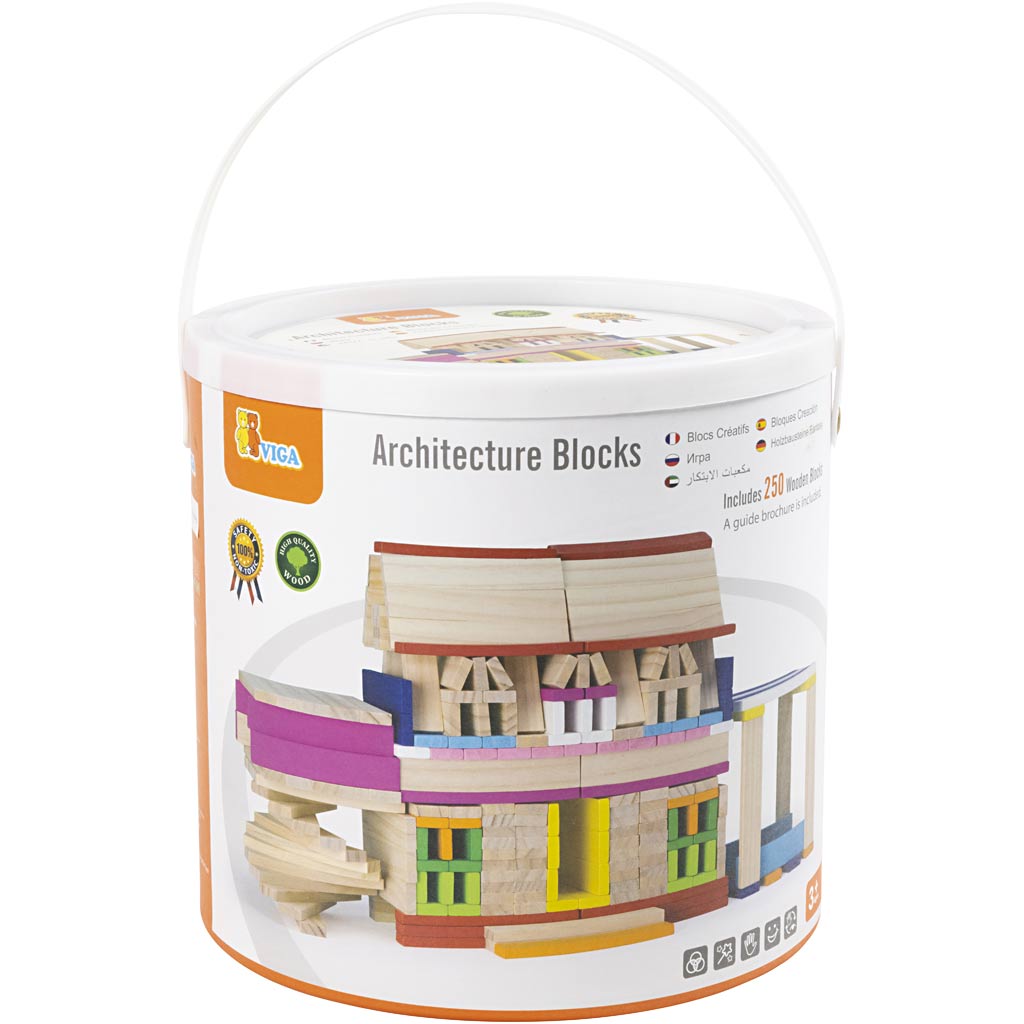 VIGA kreativa träklossar, stl. 10 cm, mixade färger, 250 delar/ 1 förp. [HOB-907761]