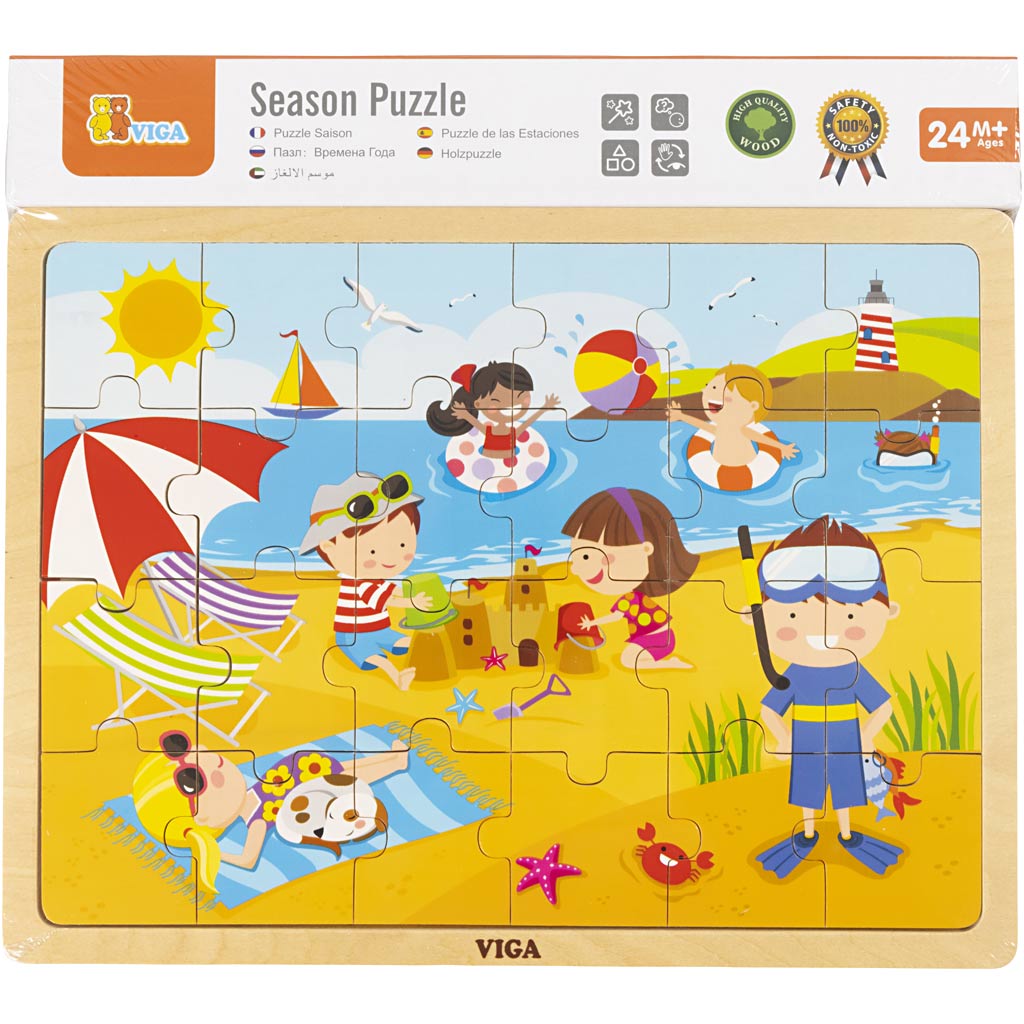 VIGA träpussel årstider, sommar, stl. 30x22,5 cm, 24 brickor, 1 st. [HOB-907793]