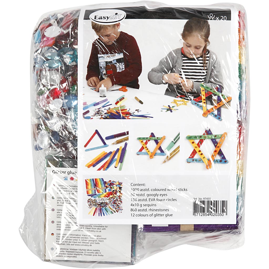 Glitter och träpinnar, mixade färger, 1 set [HOB-97435]