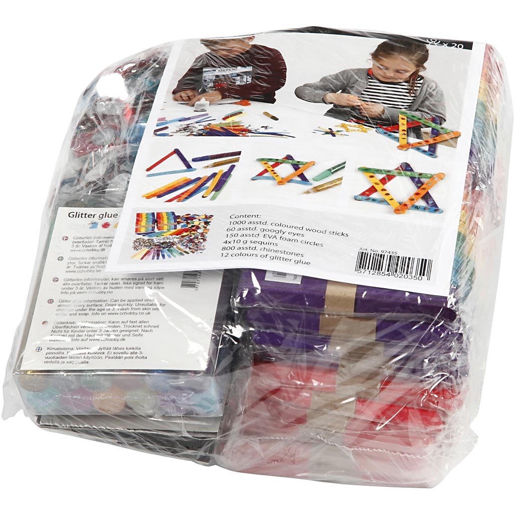 Glitter och träpinnar, mixade färger, 1 set [HOB-97435]