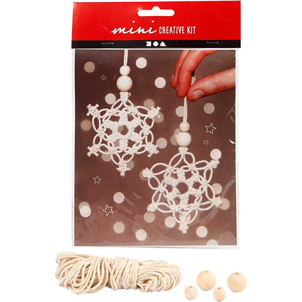 Mini DIY Kit, makramé iskristall/snöflinga, H: 10 cm, 1 förp. [HOB-977409]