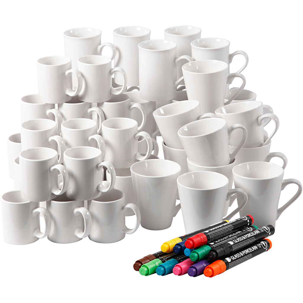 Group Craft Kit Porcelain Mugs, H: 7-10 cm, white