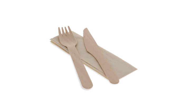 Bestickset i trä 3/1 Kniv + gaffel + Servett (250 st) [TK-9987657]