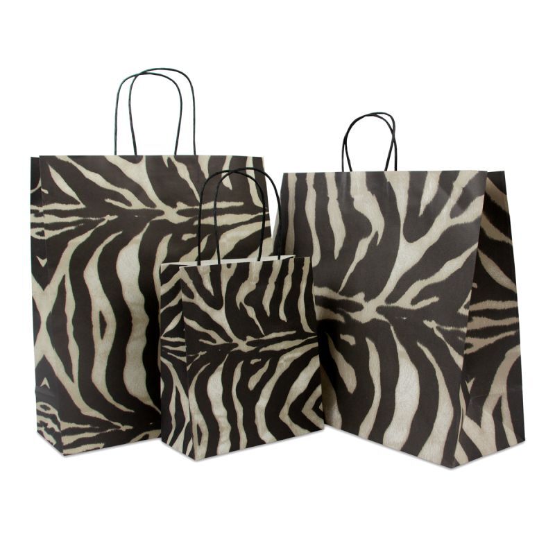 Papperskassar med tvinnade handtag 36 + 12 x 41 cm Zebra (150 st.) [FP-DPT029]
