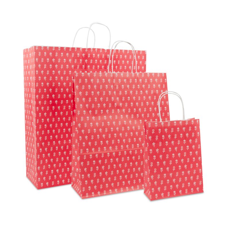 Papperskassar med tvinnade handtag Blommor 18 + 8 x 24 cm Röd (300 st.) [FP-DPT082]