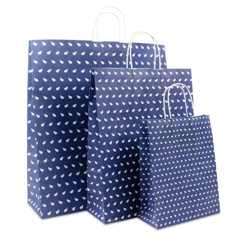 Papperskassar med tvinnade handtag Wave 32 + 12 x 41 cm Mörkblå (250 st.) [FP-DPT087]
