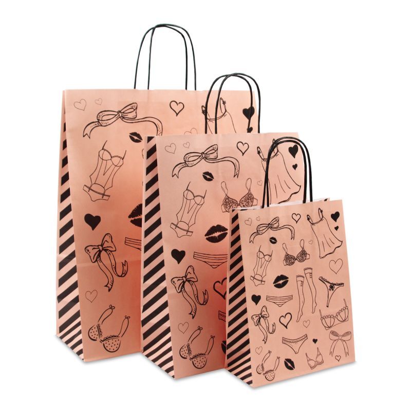 Papperskassar med tvinnade handtag Lingerie 35 + 14 x 41 cm Ljusrosa (250 st.) [FP-DPT091]