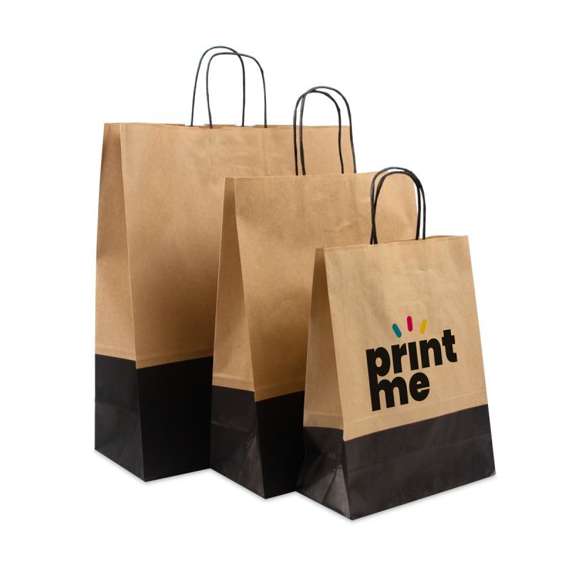 Papperskassar med tvinnade handtag 22 + 10 x 28 cm Brun/svart duotone (250 st.) [FP-DPT104]