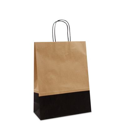 Papperskassar med tvinnade handtag 26 + 12 x 35 cm Brun/svart duotone (250 st.) [FP-DPT105]