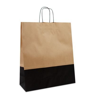 Papperskassar med tvinnade handtag 35 + 14 x 41 cm Brun/svart duotone (250 st.) [FP-DPT106]