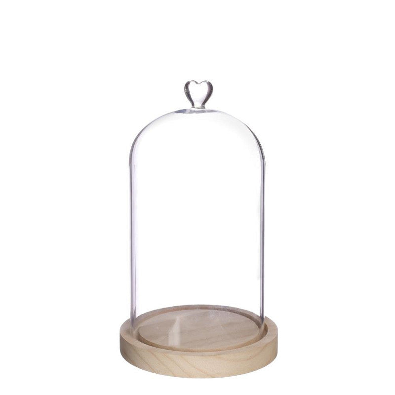 Glaskupa med hjärtformad träbas Ø 14 cm, H. 24 cm - 1 st