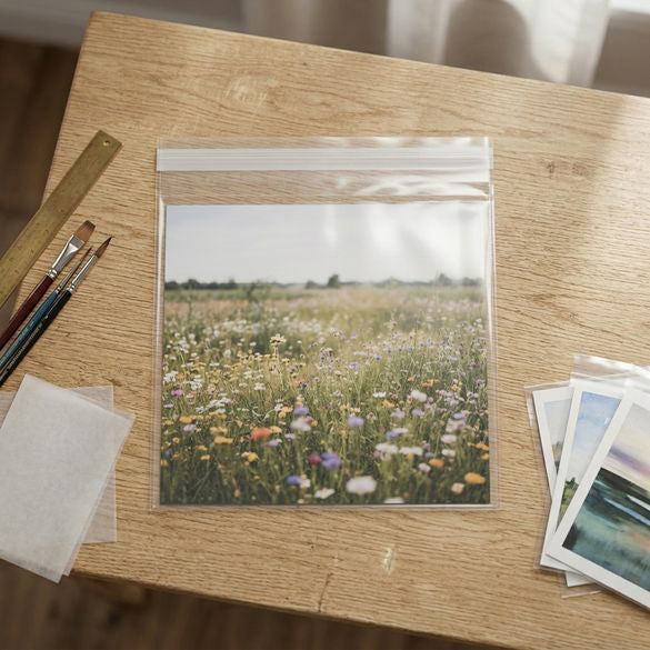 Plastpåsar 26,5x26cm Transparent med Tejpremsa (100 st) [B1010]